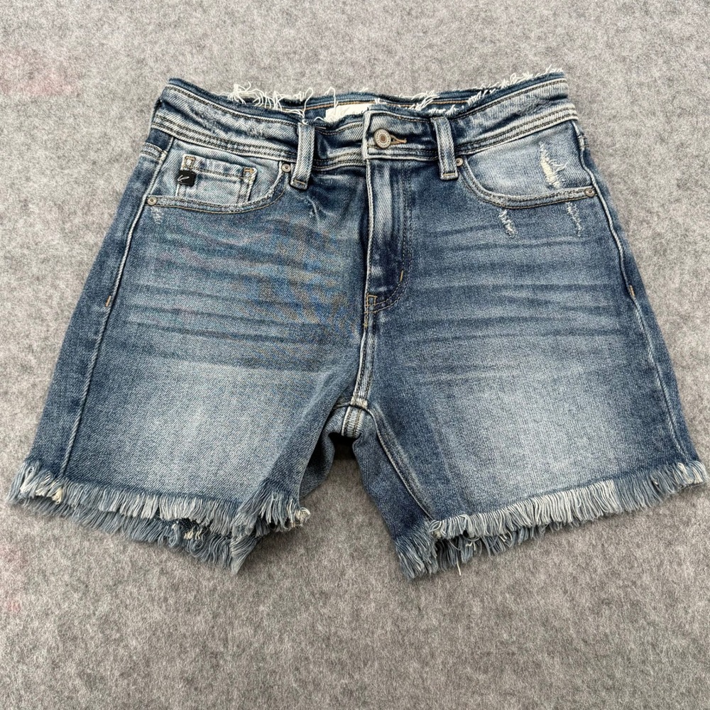 Kancan Womens Medium Wash Frayed Raw Hem Distressed Denim Shorts KC9262M Size M